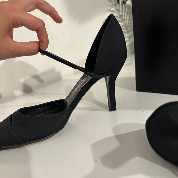 Chanel Black Fabric Point Toe D'Orsay Heels Size 7.5 - Picture 7 of 15
